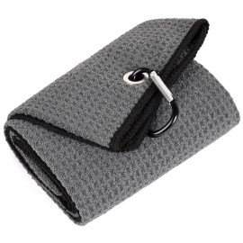 Mile High Life Tri-fold Golf Towel | 16 X 24 | Premium Microfiber Fabric | Waffle Pattern | with Heavy Duty Carabiner Clip | for Men and Women (Dark Gray)