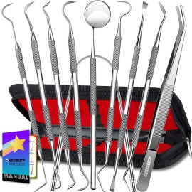 G.CATACC 10 Pack Dental Tools, Professional Plaque Remover for Teeth Cleaning Tools Set, Stainless Steel Hygiene Kit with Dental Pick Tooth Scraper Plaque Tartar Remover Tongue Cleaner - with Case