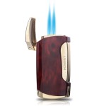 PROMISE Metral Lighter Double Jet Flame Cigar Lighter Shipped Without Gas (Brown Grain)