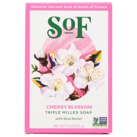 SoF Triple Milled Bar Soap - With Coconut Oil & Organic Shea Butter- Vegan & Non GMO- Free From Phthalates, Sulfates & Parabens- Cherry Blossom - 6 oz Bar 4 Bars