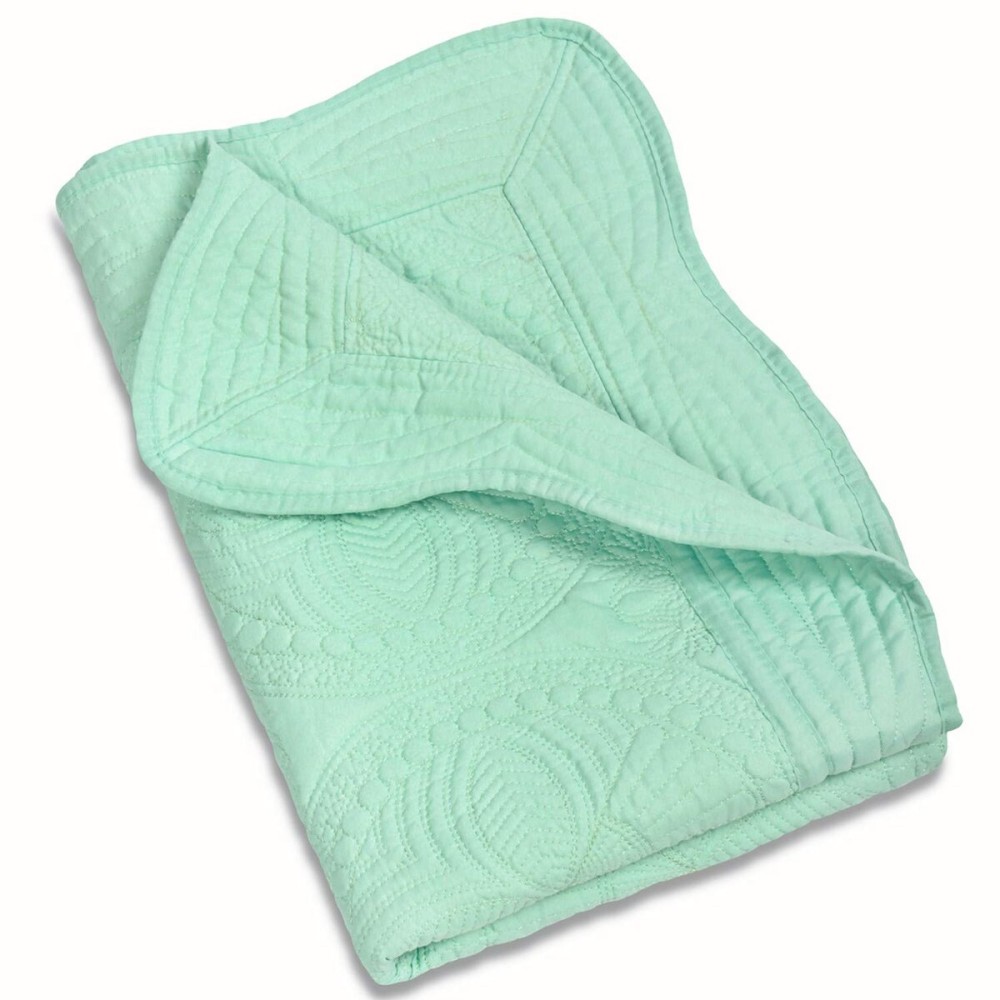 MONOBLANKS Baby Quilt Personlized Monogram Lightweight Embossed Scalloped Throw Blanket Four Seasons (Mint)