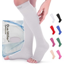 Doc Miller Open Toe Compression Socks for Men and Women, 15-20 mmHg, Calf Support Sleeves, Recovery Stockings, Wide Calf, Toeless Design, 1 Pair
