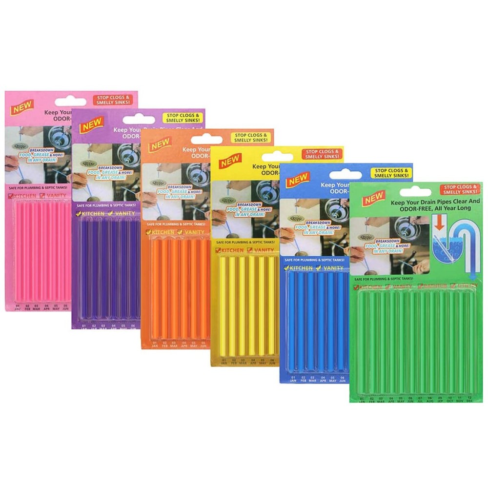 SAISN 72pcs Drain Cleaner Deodorizer Sticks - Keep Drain Pipes Clear, Prevent Clogs for Kitchen, Bathroom, Toilet (6 Color)