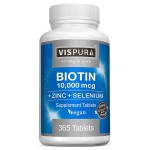 Biotin 10000 mcg + Zinc + Selenium, Pure, Vegan & Extra Strong, Best Supplement for Hair Growth, Glowing Skin, Strong Nails*, 365 Tablets for 12 Months, Natural Without Additives