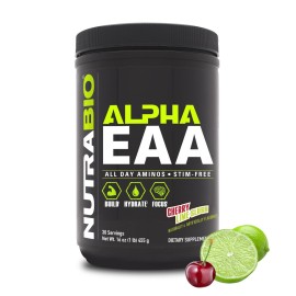 NutraBio Alpha EAA - All-Day Amino Acids for Muscle Growth and Hydration - Essential Amino Acids with Nootropics & Adaptogens- Full Spectrum EAA BCAA Powder - 30 Servings - Cherry Lime Slush
