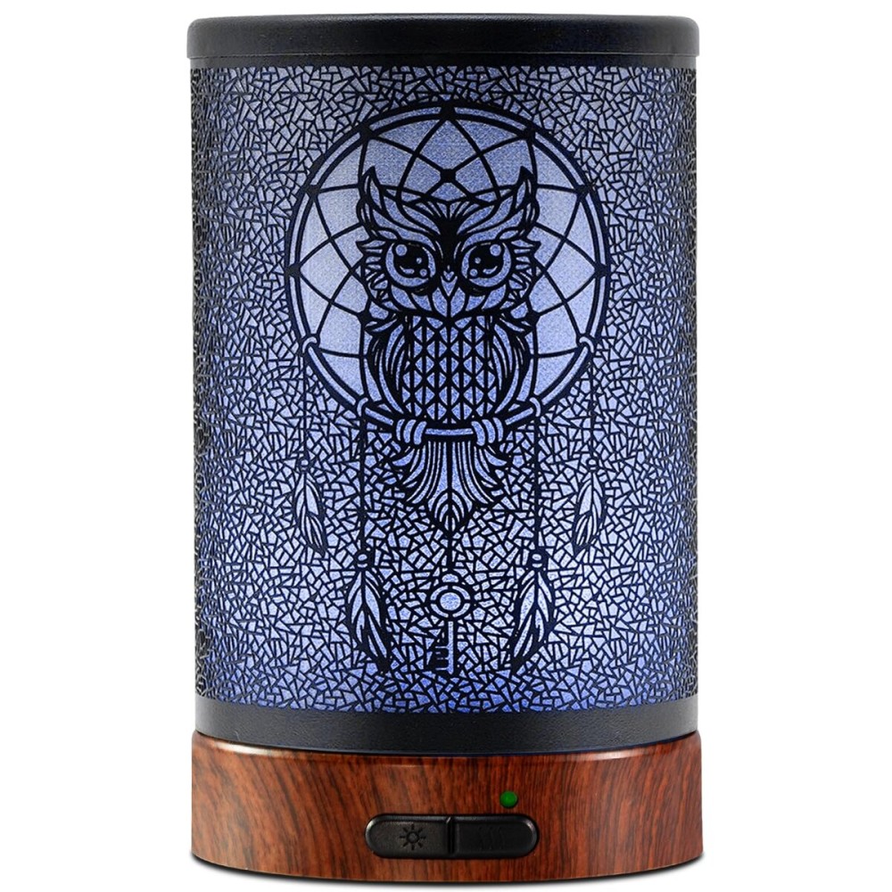 EQUSUPRO Essential Oil Diffuser 150ml Metal Aromatherapy Oil Diffuser Ultrasonic Cool Mist Diffuser with Auto Shut-Off Protection,7 Colors Changed LED for Home Office SPA Yoga (Owl)
