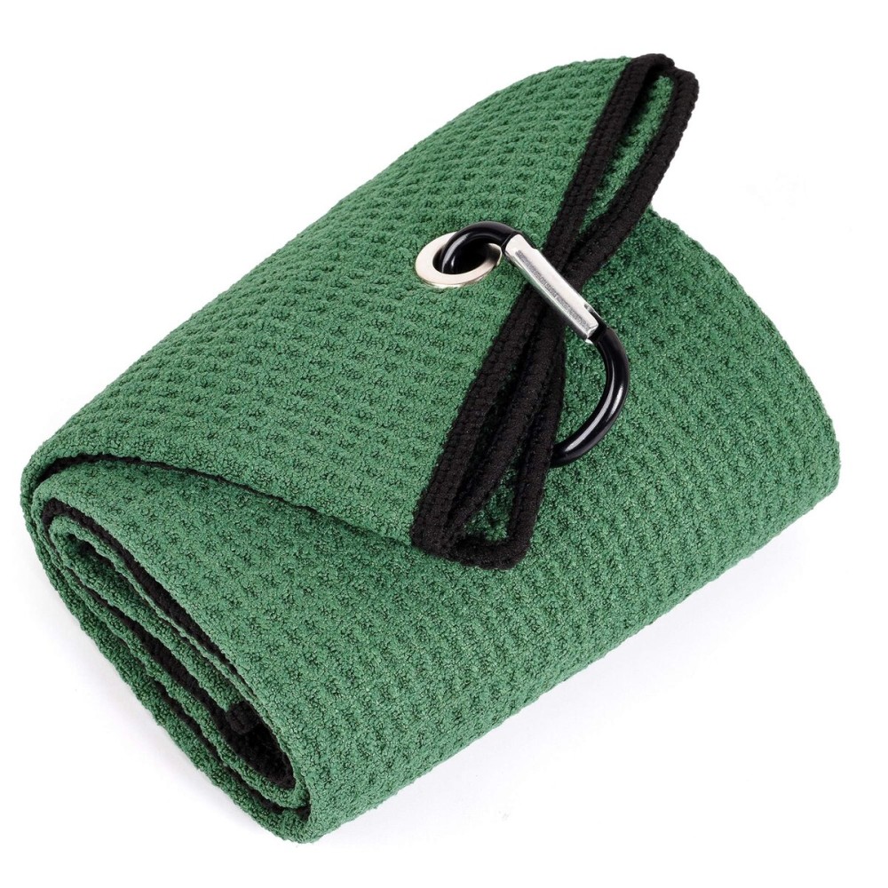 Mile High Life Tri-fold Golf Towel | Premium Microfiber Fabric | Waffle Pattern | with Heavy Duty Carabiner Clip | Golf Towel for Men and Women (GreenGolf Towel)