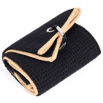 Mile High Life Tri-fold Golf Towel | Premium Microfiber Fabric | Waffle Pattern | with Heavy Duty Carabiner Clip | Golf Towel for Men and Women (Black/Yellow)