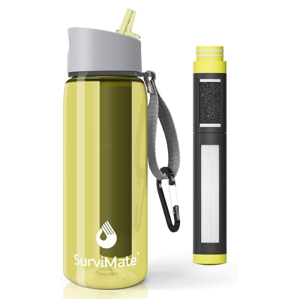 Survimate 5-Stage 0.01m Ultra-Filtration Filtered Water Bottle, BPA-Free Material, NSF/ANSI 42&372 Certified, Portable Water Filter Bottle for Survival, Camping, Hiking, and Emergency Use