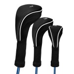 Black Golf Club Head Cover for Driver Fairway 3 Pcs Woods Headcovers, Golf Accessories Hybrid Head Covers Set with Interchangeable Tags 3 4 5 7 X (Black 135)