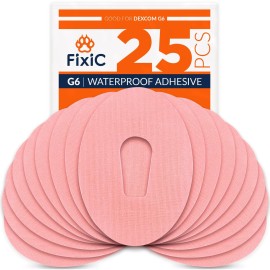 FixiC - Adhesive Patches for G6 - 25 Pack Premium Waterproof Adhesive Patches - Pre-Cut Back Paper - Adhesive Patch for G6 - Long Fixation! (Pink)