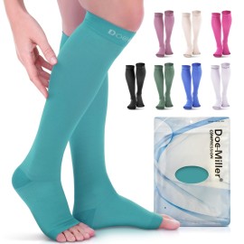 Doc Miller Open Toe Compression Socks, 20-30 mmHg, Toeless Compression Sleeves for Legs, Knee High Stockings for Shin Splints, Varicose Veins, Travel, Calf Support & Muscle Recovery, Men & Women, Pair