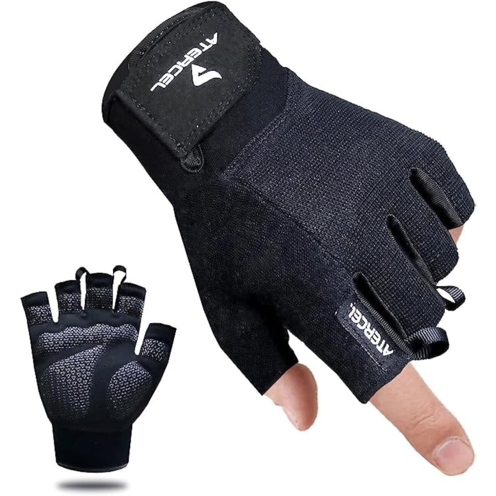 ATERCEL Workout Gloves for Men and Women, Exercise Gloves for Weight Lifting, Cycling, Gym, Training, Breathable and Snug fit (Black, XS)
