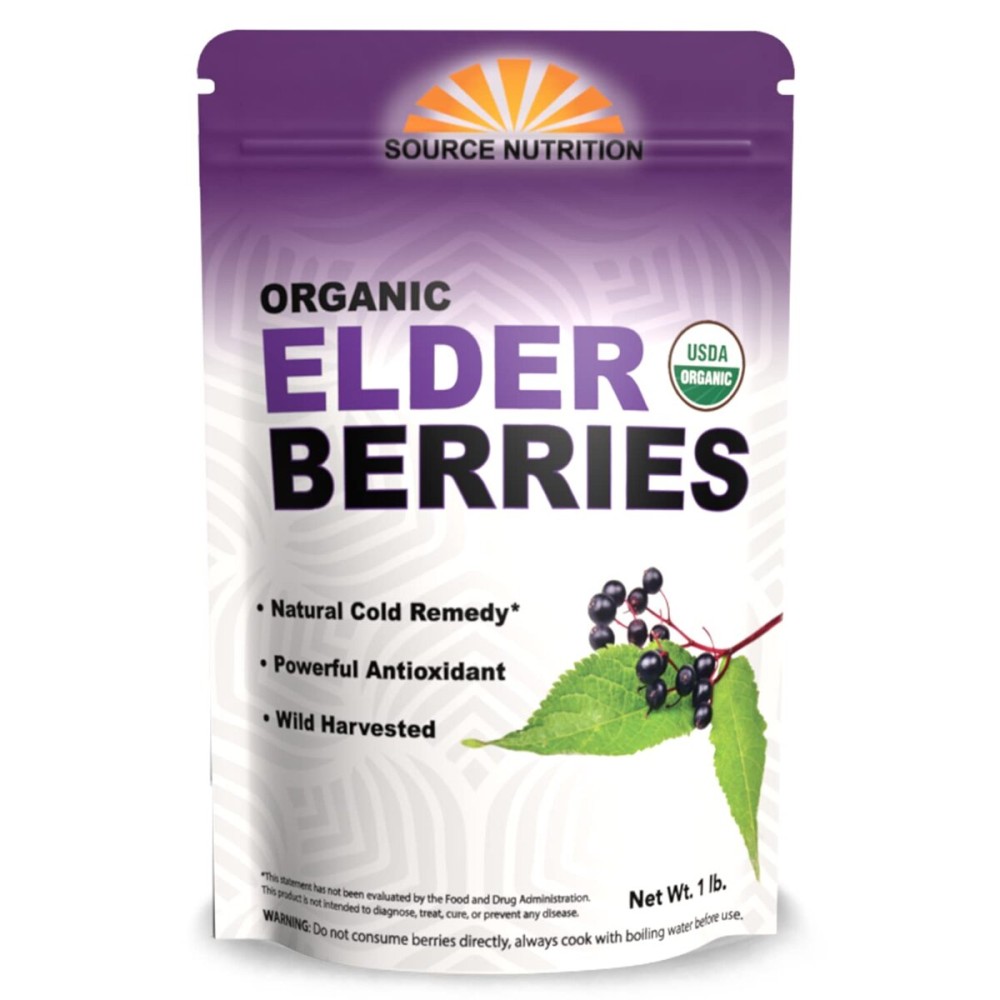 USDA Organic Dried Elderberries - Whole European Elderberry, Responsibly Wild Crafted, Perfect for Tea, Syrups, and More - Sambucas Nigra - 1 Pound (Certified Organic)