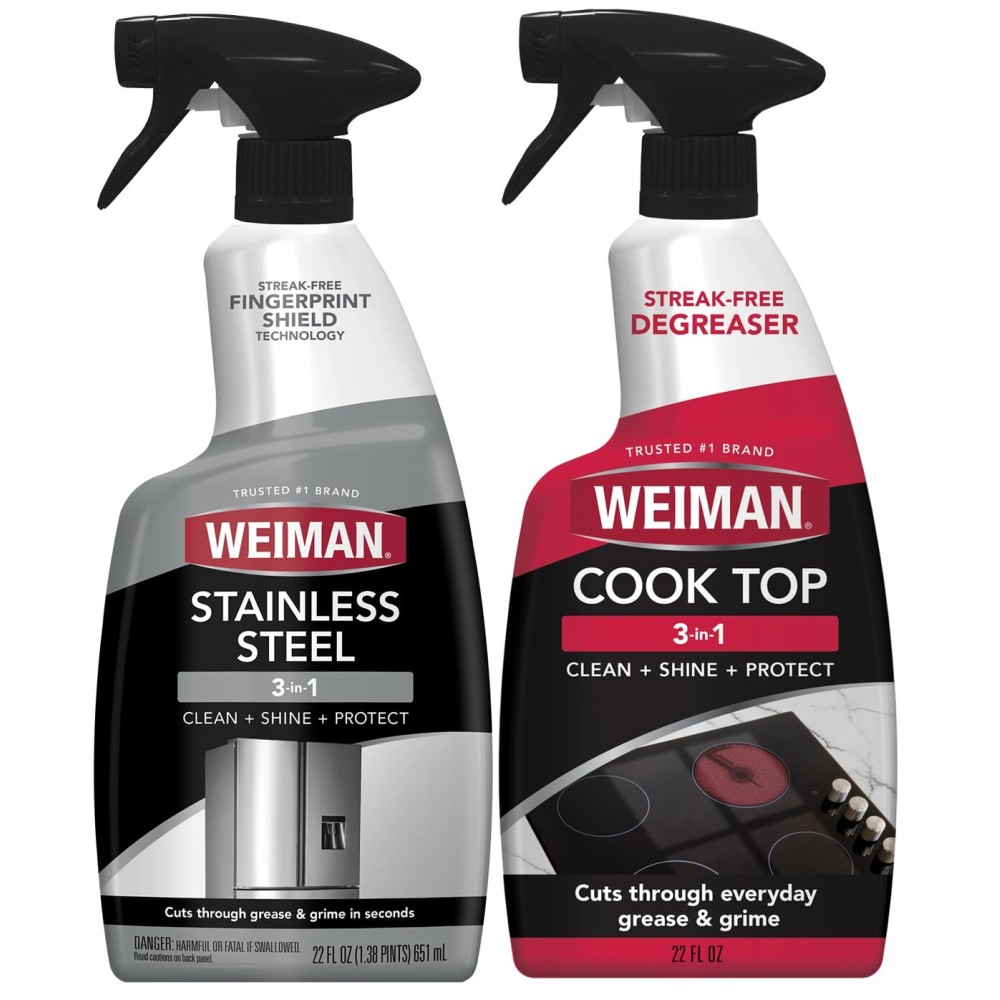 Weiman Disinfecting Stovetop Cleaner & Stainless Steel Cleaner - 22 Ounce - Daily Appliance Kitchen Cleaning Kit