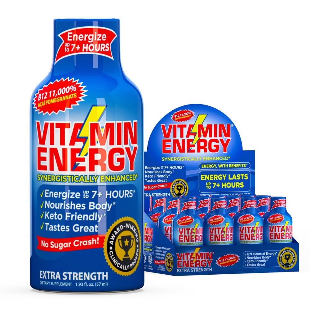 Vitamin Energy B12 11,000% Extra Strength Energy Shot Aa Pomegranate 12 Pack, 260mg Natural Caffeine, B12 & B6, Nootropic Focus, Vitality, Zero Sugar, Gluten-Free, Vegan, Kosher, 1.93 fl oz