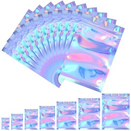 Blulu 100 Pieces Resealable Foil Proof Bags Scent Proof Flat Pouch Clear Smell Sealable Packing Bags Iridescent for Food Storage Snack Jewelry(3.3 x 5.1 Inches,Holographic Color)