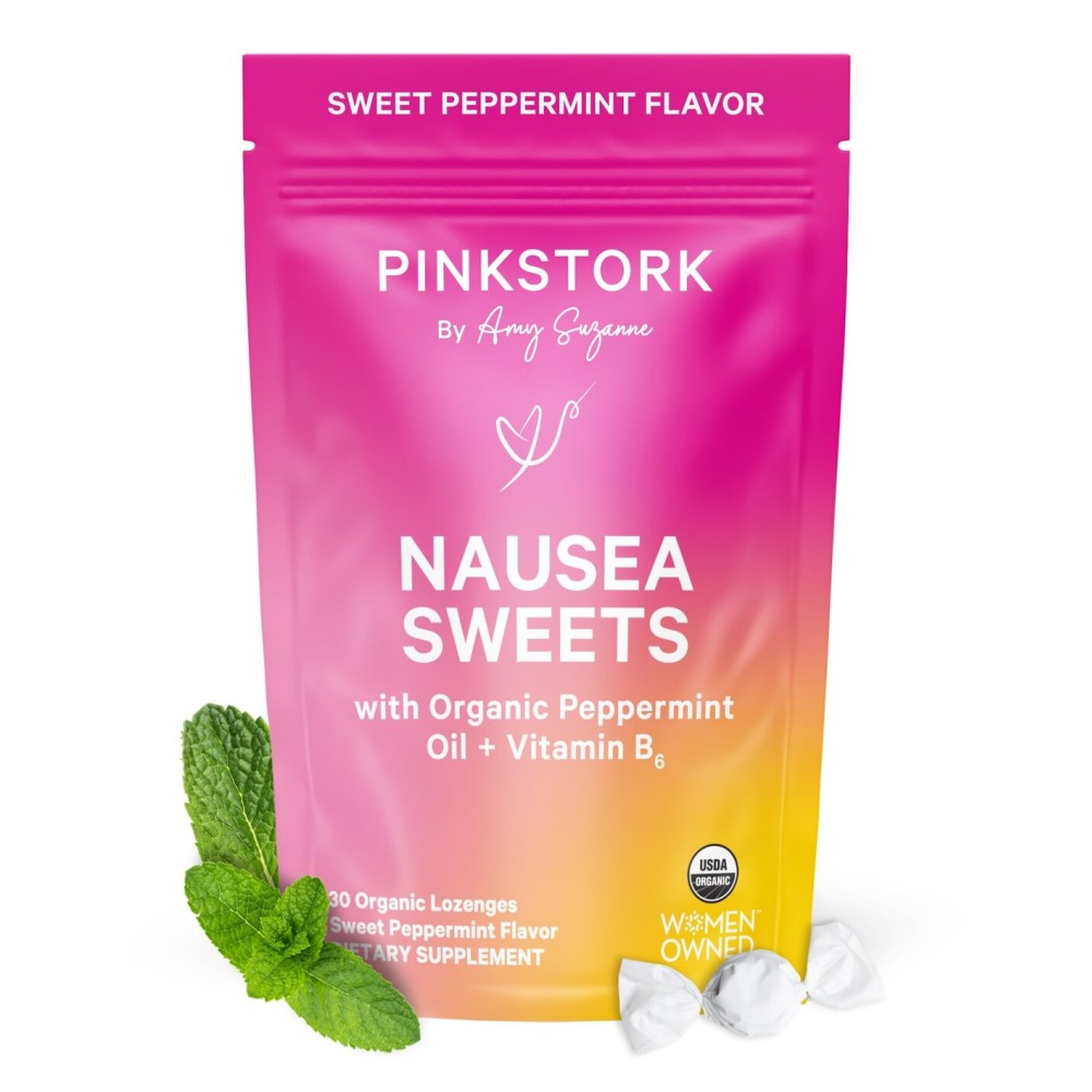 Pink Stork Organic Peppermint Sweets for Morning Sickness and Motion Sickness Support, Added Vitamin B6, 1st Trimester Pregnancy Must Haves - 30 Wrapped Peppermint Candies