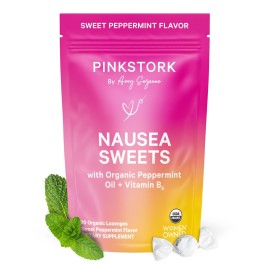 Pink Stork Organic Peppermint Sweets for Morning Sickness and Motion Sickness Support, Added Vitamin B6, 1st Trimester Pregnancy Must Haves - 30 Wrapped Peppermint Candies