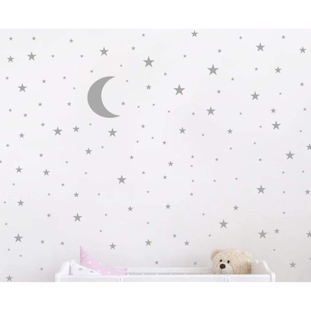 Moon and Stars Wall Decal Vinyl Sticker for Kids Boy Girls Baby Room Decoration Good Night Nursery Wall Decor Home House Bedroom Design YMX16 (Gray)