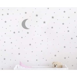 Moon and Stars Wall Decal Vinyl Sticker for Kids Boy Girls Baby Room Decoration Good Night Nursery Wall Decor Home House Bedroom Design YMX16 (Gray)