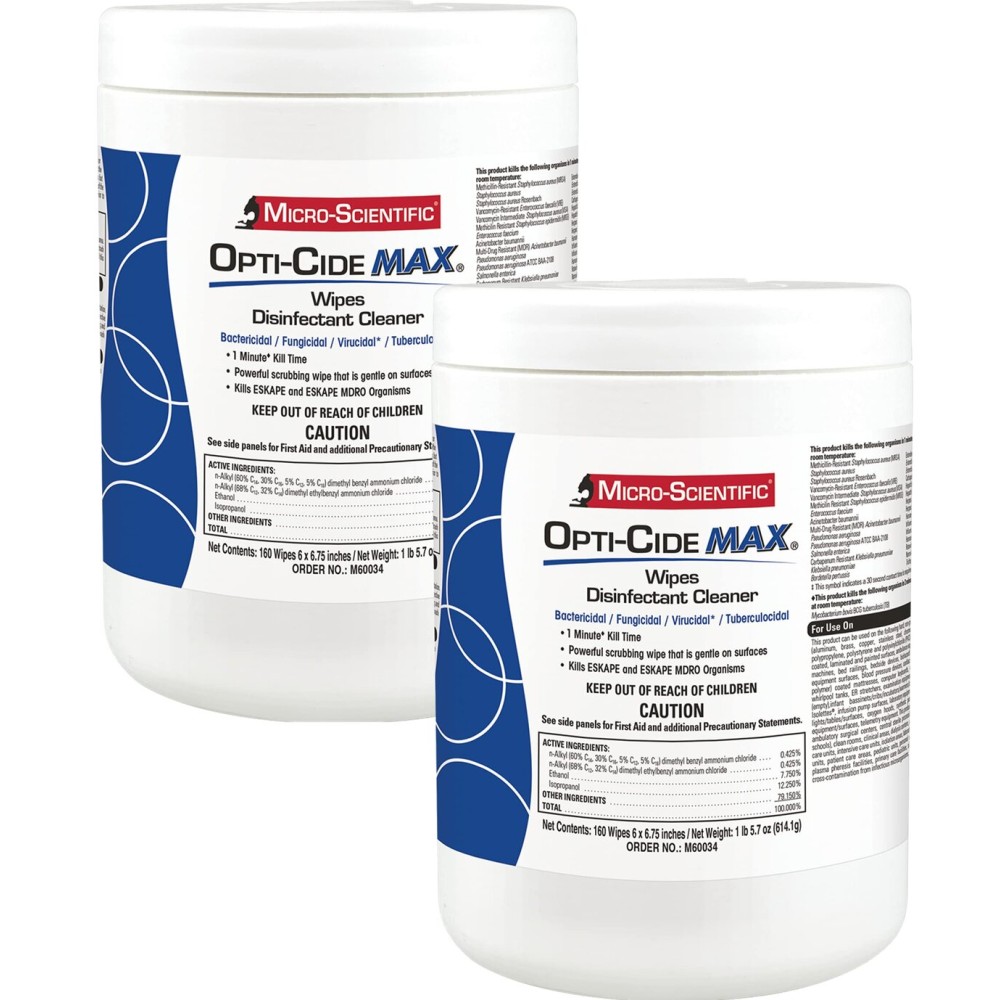 Micro-Scientific Opti-Cide Max Disinfecting Wipes (2 Pack) - 320 Wipes - Hospital Grade EPA Registered Disinfectant Cleaner