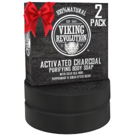 Viking Revolution Skin Cleaning Agent Activated Charcoal Soap for Men w/Dead Sea Mud, Body and Face, Cleanser,Cleansing Blackheads - Peppermint & Eucalyptus Scent 6 Oz (Pack of 2)