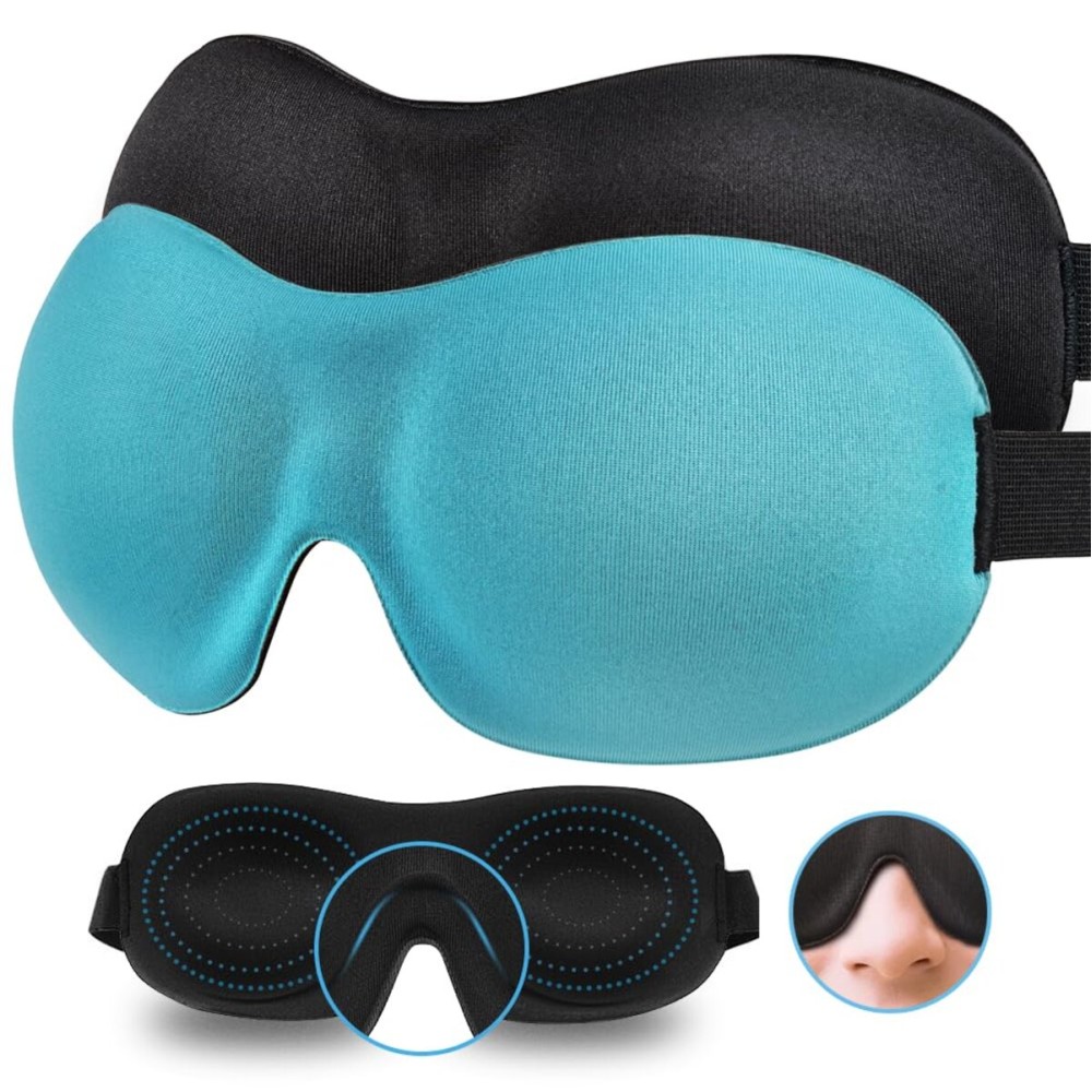AMAZKER Sleep Mask for Side Sleeper 2 Pack, 3D Contoured Cup Sleeping Mask & Blindfold, Concave Molded Night Sleep Mask, Block Out Light, Soft Comfort Eye Shade Cover for Travel Yoga Nap