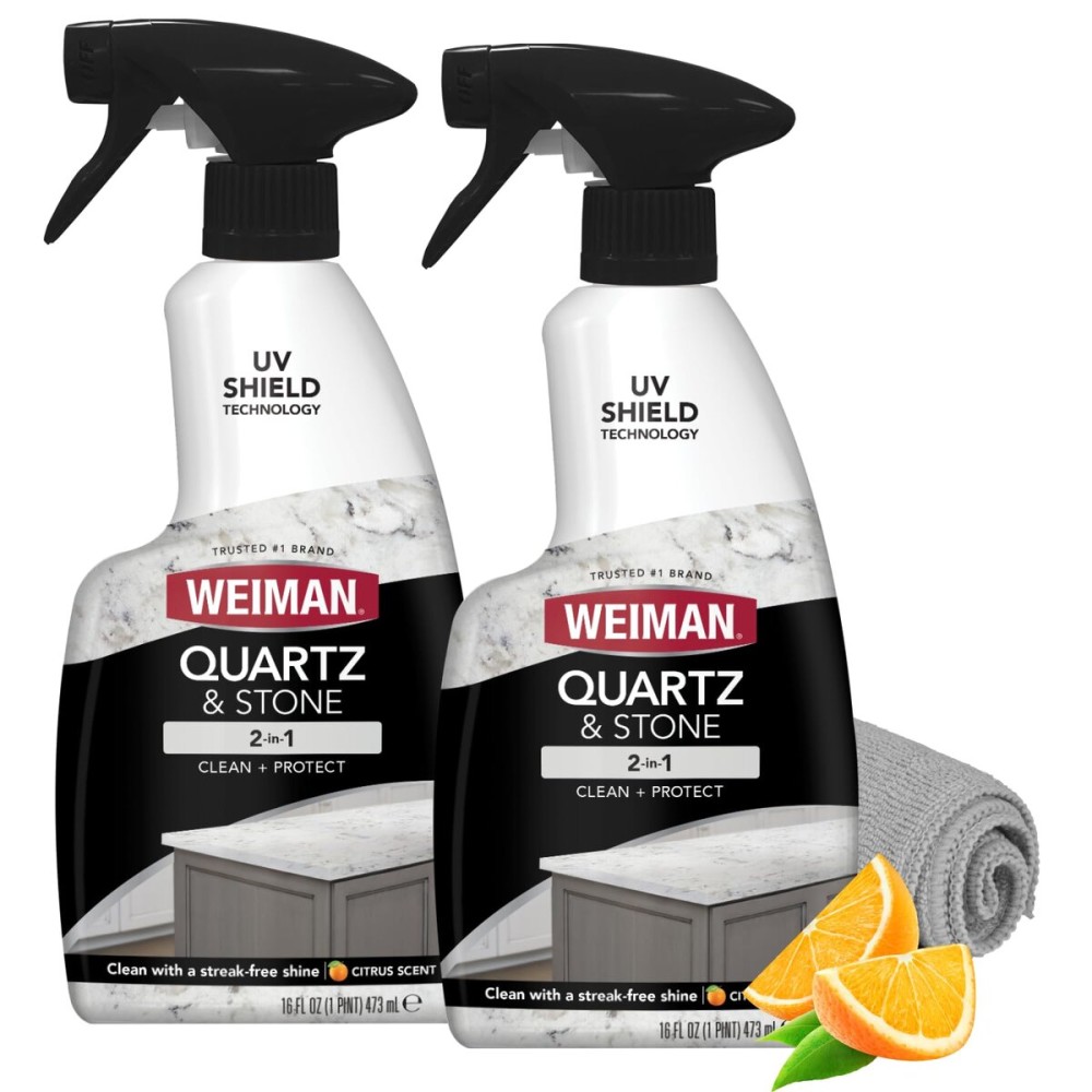 Weiman Quartz Countertop Cleaner and Polish (2 Pack w/Micro Towel) Clean and Shine Your Quartz Countertops Islands and Stone Surfaces with Ultra Violet Protection