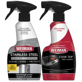 Weiman Stainless Steel Cleaner & Cooktop Daily Cleaner - 12 Ounce - Kitchen Appliance Cleaner Kit