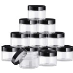 SATINIOR 12 Pack 6 oz Plastic Container Jars with Lids Round Clear Travel Cosmetic Container Slime Jars for Toiletries, Lotion, Cream, Ointments, Makeup, Rhinestone, Samples, Kitchen Storage(Black)