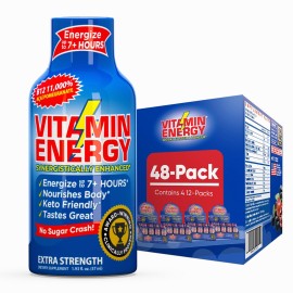 Vitamin Energy B12 11,000% Extra Strength Energy Shot Aa Pomegranate 48 Pack, 260mg Natural Caffeine, B12 & B6, Nootropic Focus, Vitality, Zero Sugar, Gluten-Free, Vegan, Kosher, 1.93 fl oz