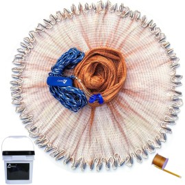 Drasry 1/2 Saltwater Fishing Cast Net for Bait Trap with Lead Sinkers Fish Throw Net. Size 3ft/4ft/5ft/6ft/7ft/8ft/9ft Radius Freshwater Nets (Tire Lines Cast Net, 7FT(210cm) Radius)