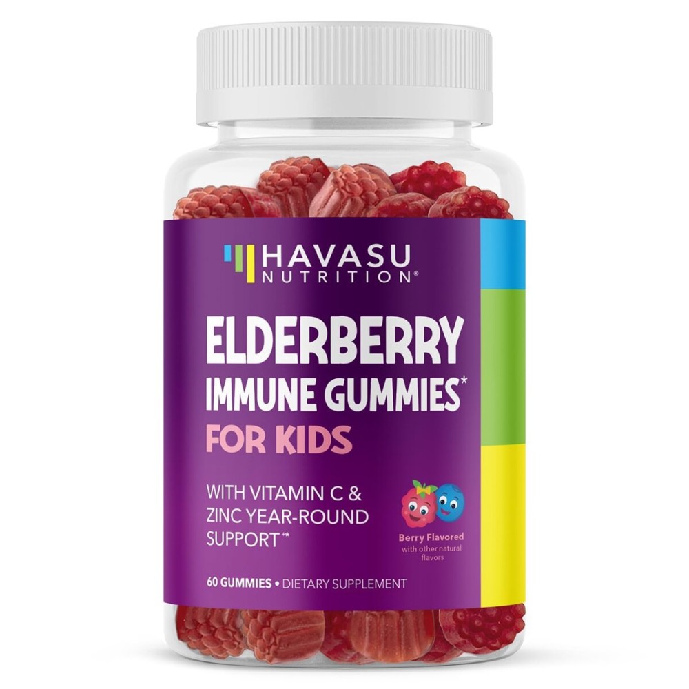 Elderberry Gummies for Kids with Zinc and Vitamin C - Immune Support Supplement for Children - 60 Count, Vegan, Berry Flavor - Convenient Daily Defense with Antioxidants and Essential Nutrients