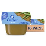 Gerber 1st Foods Baby Food, Green Bean Puree, Natural & Non-GMO, 2 Ounce Tubs, 2-Pack (Pack of 8)