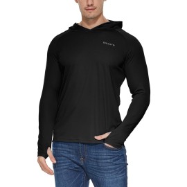 baleaf Men\'s UV SPF Hoodie Shirt UPF 50+ Sun Protection Long Sleeve T-Shirts Rash Guard Fishing Swimming Lightweight Black S