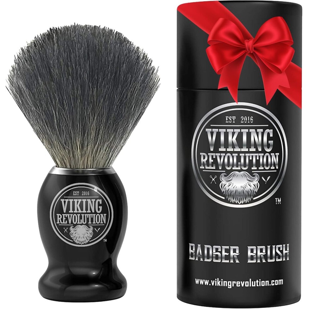Viking Revolution Badger Hair Shaving Brush- Shave Brush for Wet Shave Using Shaving Cream & Soap- Best Shave of Your Life for Safety Razor, Double Edge Razor, Straight Razor or Shaving Razor
