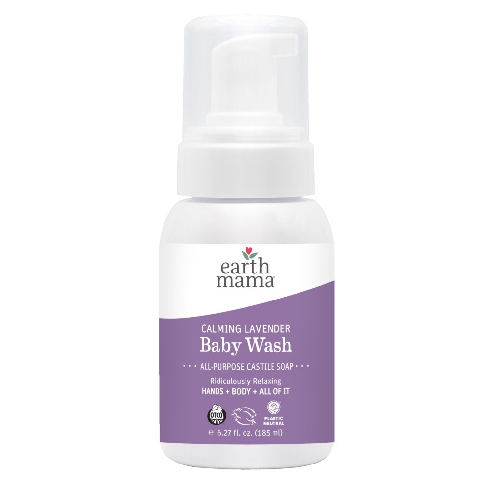 Earth Mama Calming Lavender Baby Wash Liquid Foaming Hand Soap, Organic All-Purpose Lavender Body Wash for Sensitive Skin, Castile Soap with Coconut Oil, Shea Butter, & Calendula