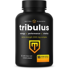 NutraChamps Tribulus Terrestris for Men, 2000mg Supplement Booster for Energy, Vitality, Stamina & Performance, Extra Strength Saponins, 90 Vegan Capsules