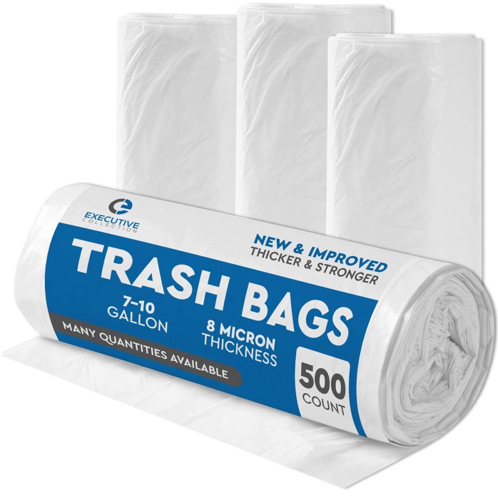 Clear 7-10 Gallon Trash Bags, 500 Bulk Pack - Medium Size Garbage Bin Liners for Office, Bedroom and Kitchen Wastebasket Cans - by Executive Collection