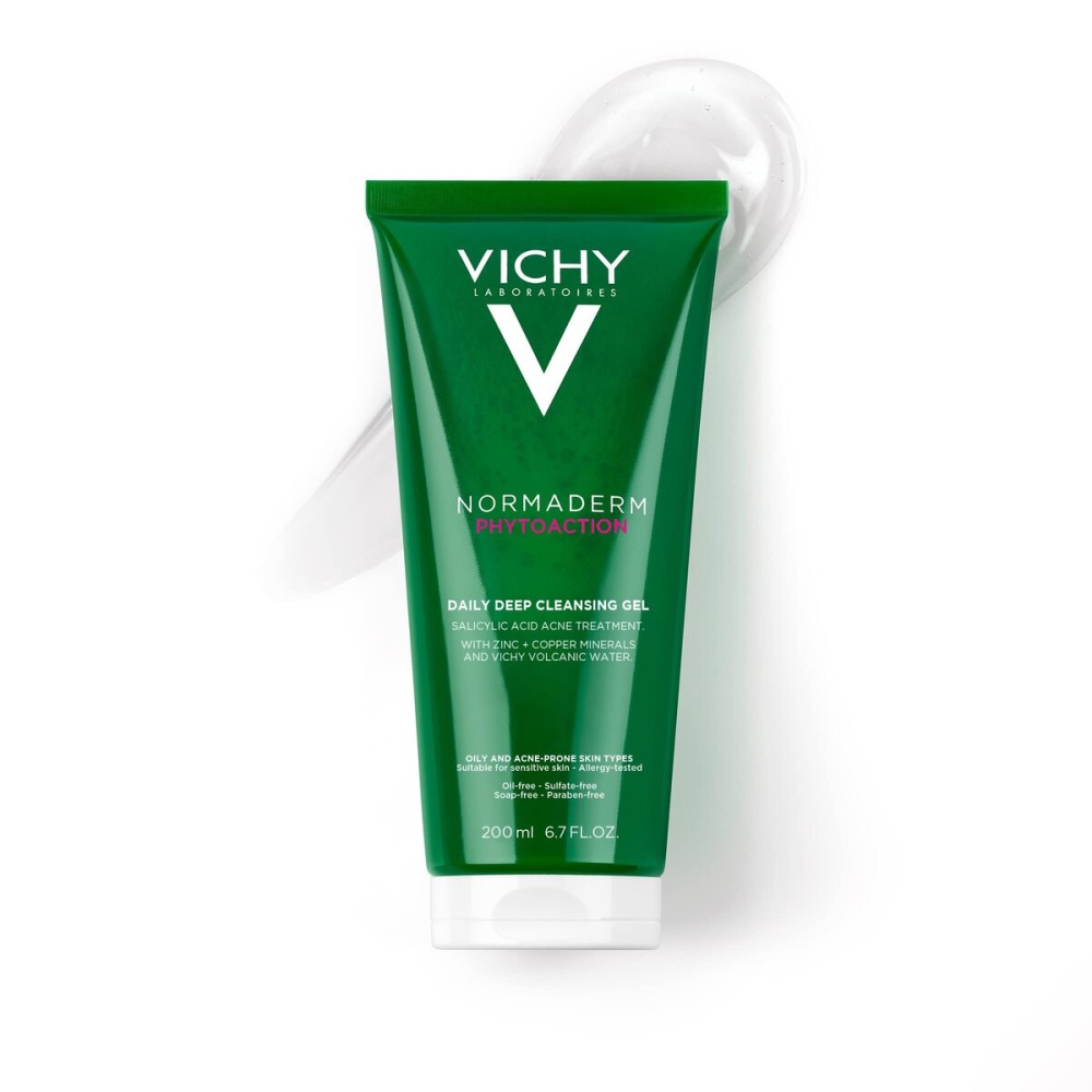 VICHY Normaderm Daily Acne Face Wash, 0.5% Salicylic Acid Cleanser, Gel Cleanser For Oily Skin, Removes Excess Oil, Dirt & Clogged Pores, Oil Free Acne Wash, Soap & Sulfate Free, Non-Drying