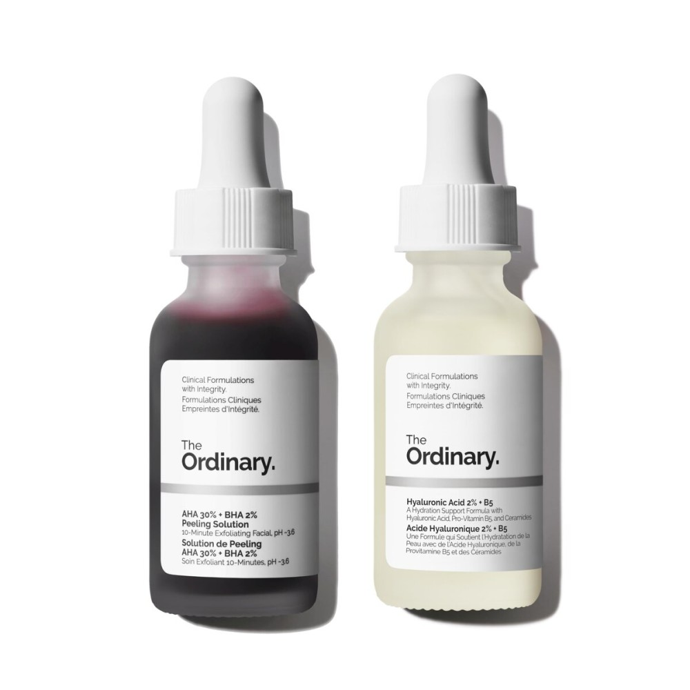 The Ordinary Bright & Hydrated Duo Skincare Set - AHA 30% + BHA 2% Peeling Solution & Hyaluronic Acid 2% + B5 - Exfoliates, Hydrates & Targets Blemishes - 1 Fl Oz Each, Vegan & Cruelty-Free