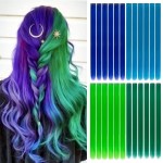 24 Packs Colored Hair Extensions 20Inch Straight Multi-Colors Party Highlights Clip In Hair Extension Synthetic Rainbow Hairpieces for Girls Kids Gift(Blue, Dark Blue, Green, Grass Green)