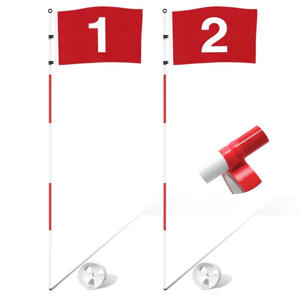 KINGTOP 6ft Golf Flagstick Basic, Portable Five-Section Design for Backyard Practice Putting Green, Driving Range Golf Pin Flag Hole Cup Set, Gift Idea, 2-Pack