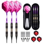 sanfeng Soft tip Darts Set 18 Gram - Professional Darts Plastic Tip with Brass Barrel + 50 Rubber o-Rings + Purple Aluminum Shafts + 6 Pattern Flights + 30 Tips for Electronic Dartboard