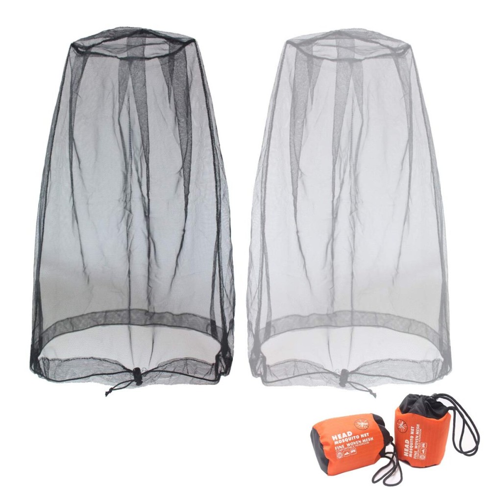 Benvo Mosquito Head Net Mesh, Face Neck Fly Netting Hood from Bugs Gnats Noseeums Screen Net for Any Outdoor Lover- with Carry Bags Fits Most Sizes of Hats Caps (2pcs, Black and Grey, Updated Big Net)
