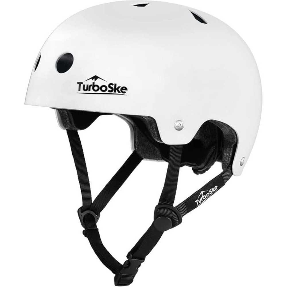 TurboSke Skateboard Helmet, BMX Helmet, Multi-Sport Helmet, Bike Helmet for Youth, Men, Women (White, L/XL)