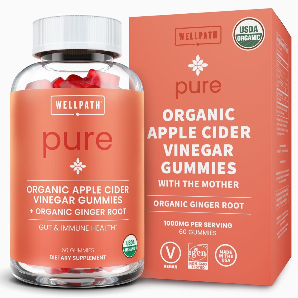 WellPath Organic Apple Cider Vinegar Gummies with The Mother - USDA Organic ACV Gummies - Ginger & Apple Cider Vinegar with Mother for Gut Health - Vegan, Non-GMO, 60 Ct