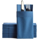 Navy Dinner Napkins Cloth Like with Built-in Flatware Pocket, Linen-Feel Absorbent Disposable Paper Hand Napkins for Kitchen, Bathroom, Parties, Weddings, Dinners or Events, 16x16 inches, Pack of 50