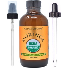 PRIME NATURAL Organic Moringa Oil USDA Certified, 100% Pure, Cold Pressed, Virgin, Unrefined Oil (4oz /120ml) - Joints, Skin, Face, Body & Hair - Vegan - Food Grade - Natural Moisturizer